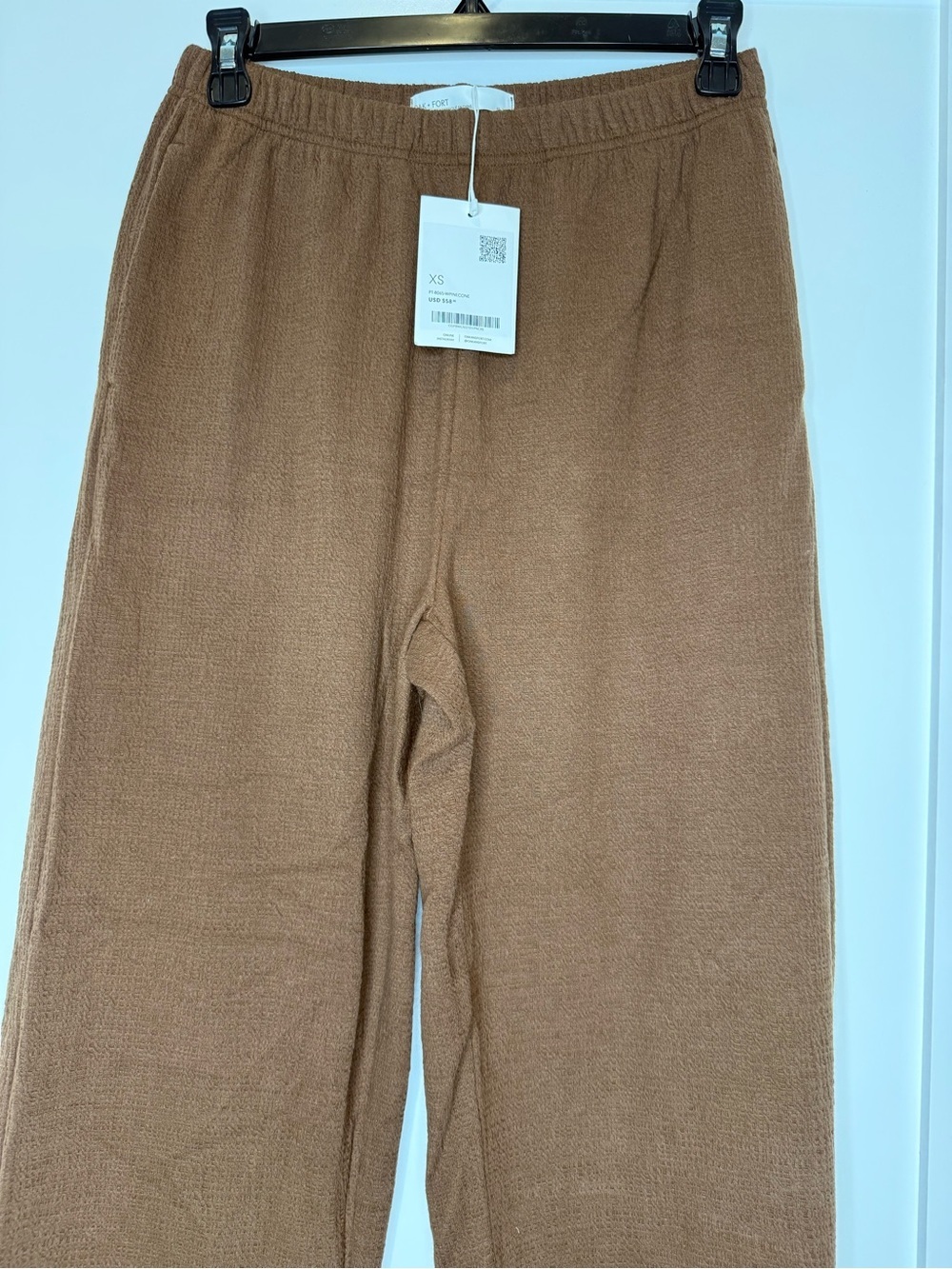 Oak + Fort Brown Ribbed Elastic Waist Straight Leg Pants XS NWT - Picture 2 of 12